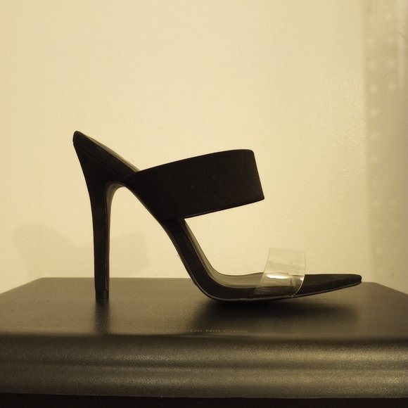 Black/Clear Qupid Open Toe Stilettos - Picture 3 of 5